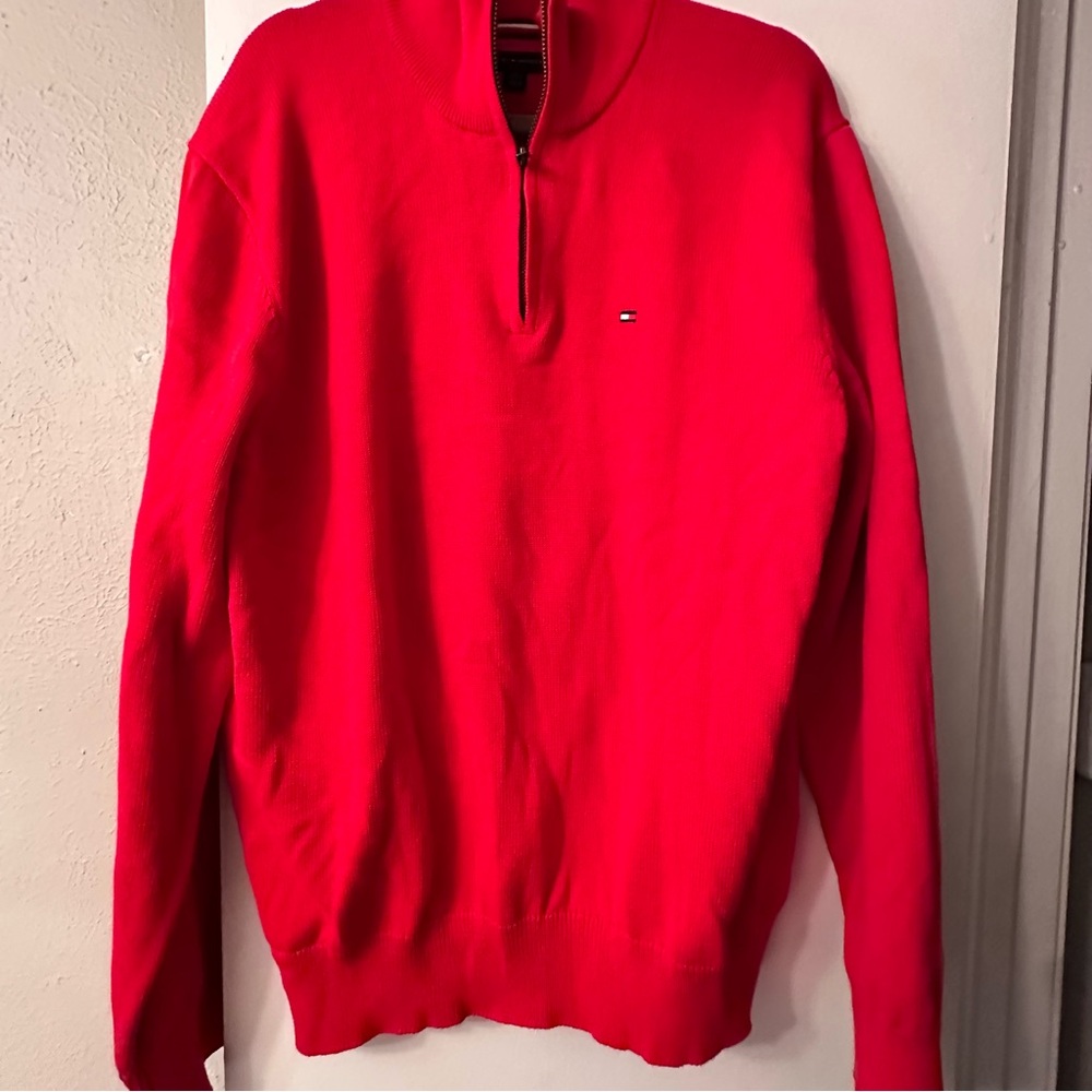 Tommy Hilfiger Men's 1/4 Zip Cotton Red Sweater Size XL